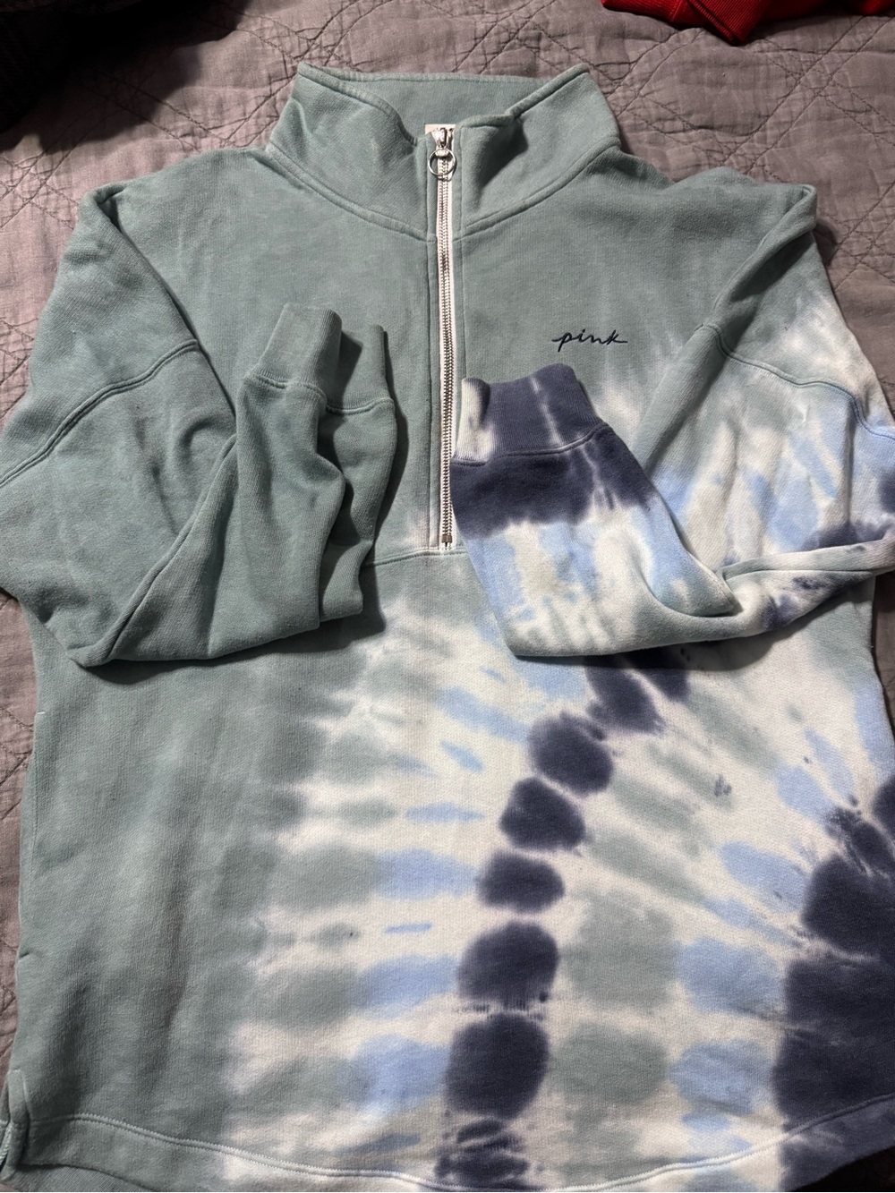PINK Victoria's Secret Light Seafoam & Navy Half-Zip Pullover